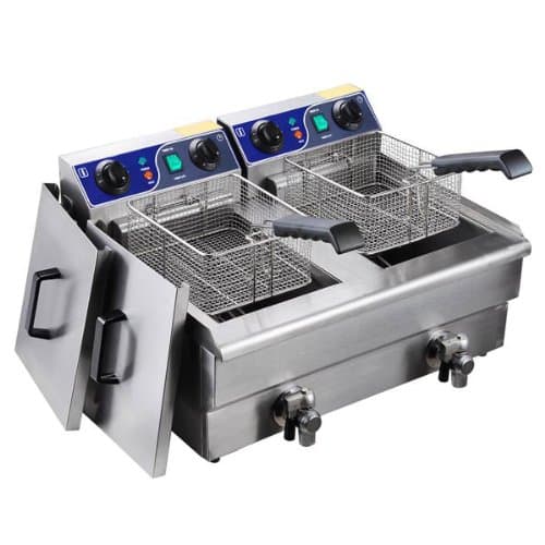 Double 20L Electric Deep Fryer with Drain