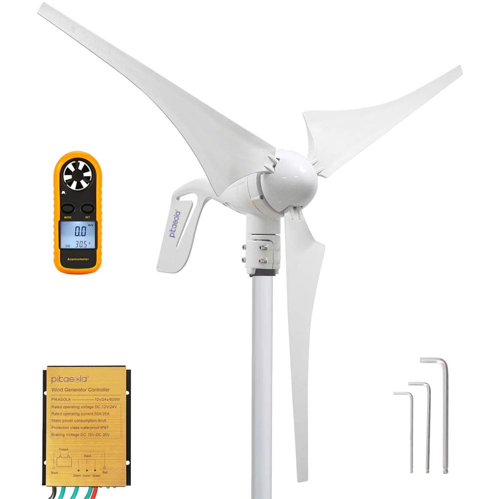 Pikasola Wind Turbine Generator 400W 24V - 3 Blade 2.5m/s Low Speed Starting With Charge Controller, Windmill for Home