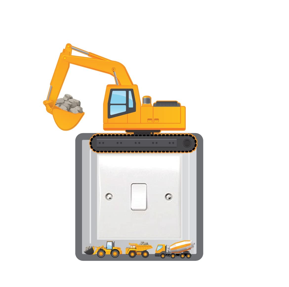 Light Switch Surround Art (Wall Sticker, WALL_PLATE) - Trucks & Diggers, Designed to fit UK standard size light switch, Quick and easy application