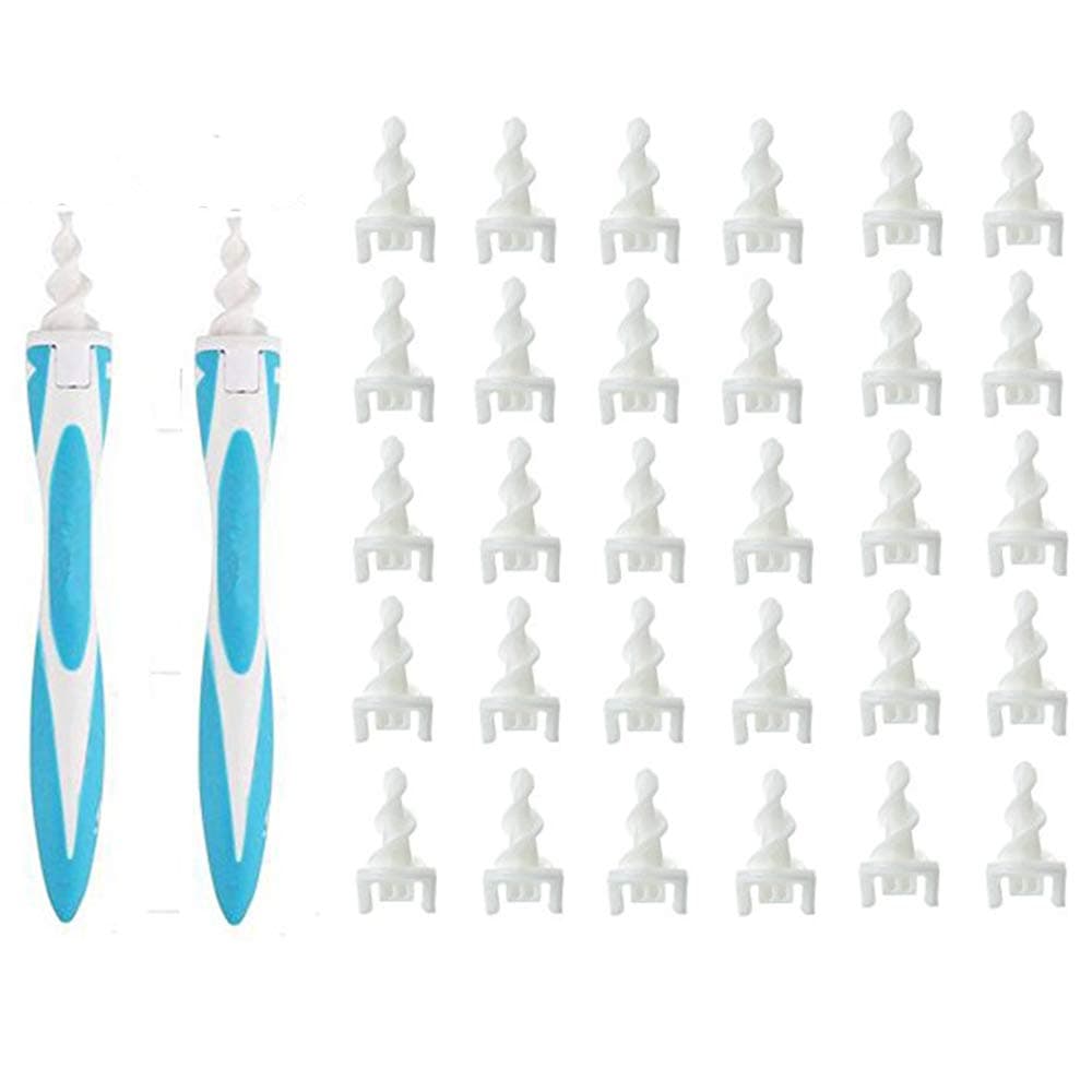 DDCHT-Spiral Ear Wax Removal Remover Tool Kit Silicone Ear Cleaner, 34 Count Flexible Disposable Soft Ear Cleaner Tools Swabs Pick for Removing Wax Including 1 Handle and 16 Replacement Heads Tips