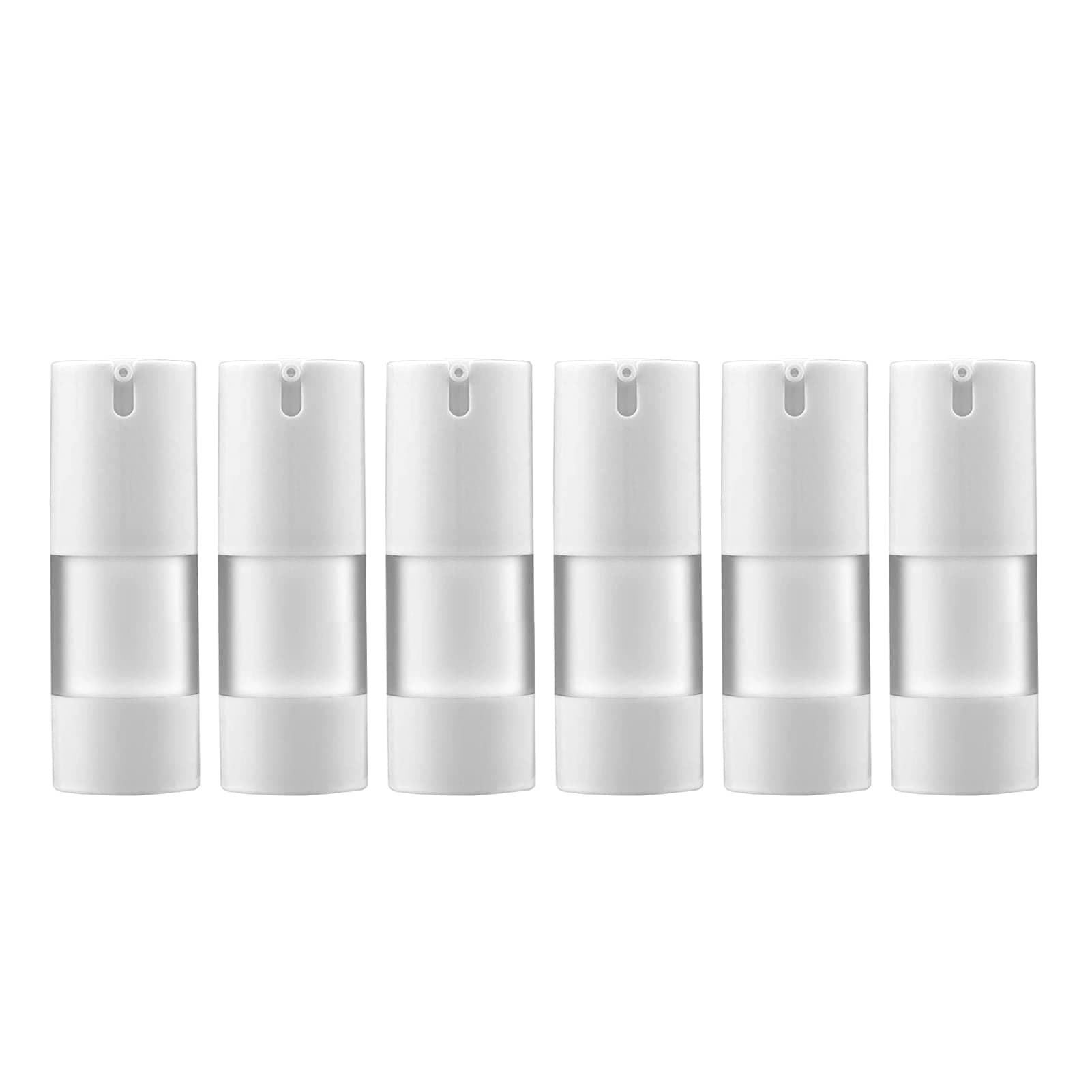 longway 0.5 Oz 15ml Airless Pump Bottles,Small Plastic Travel Vacuum Cosmetic Pump Bottles for Lotion and Cream(Pack of 6, Frosted)