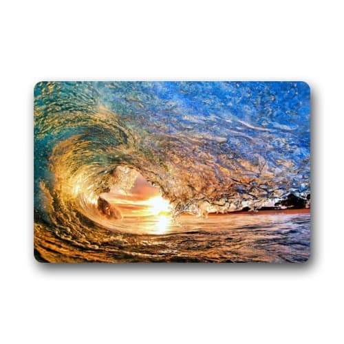 Elegant Pattern Big Ocean Waves Doormat, Sea Surfing Waves Storm Rectangle Entryways Non Slip Doormat Floor Mat - 23.6"(L) x 15.7"(W), 3/16" Thickness