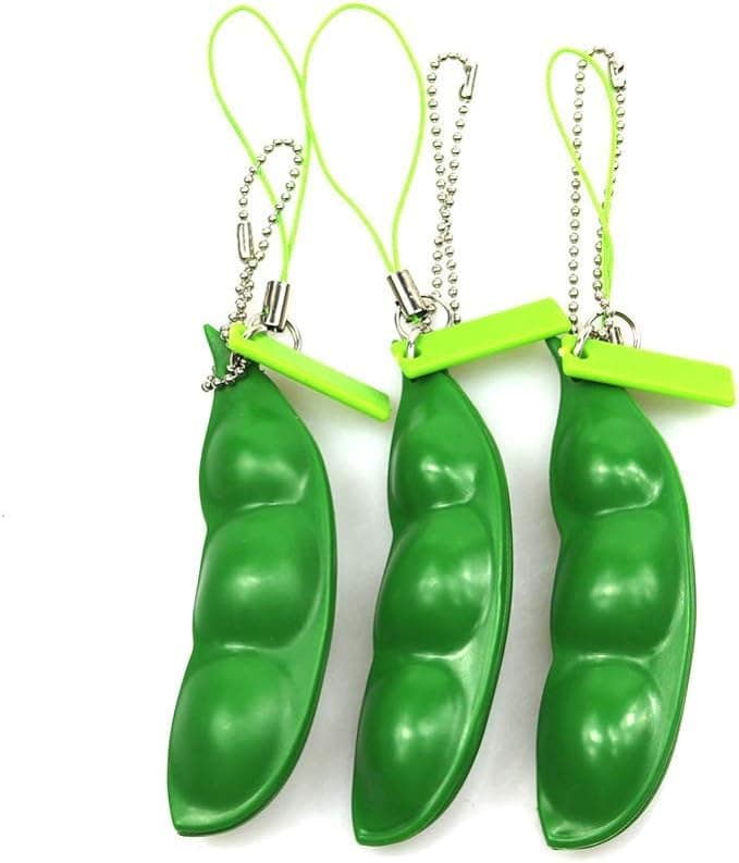 BeFunky Fidget Squeeze-a-Bean Edamame Keychain Keyring Extrusion Bean Pea Soybean Stress Relieving Chain Phone Pendants (Pack of 3)