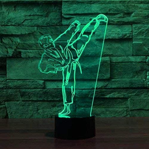 YTDZLTD Creative 3D Taekwondo Night Light 16 Colors Changing USB Power Remote Control Touch Switch Decor Lamp Optical Illusion Lamp LED Table Desk Lamp Children Kids Christmas Brithday Gift