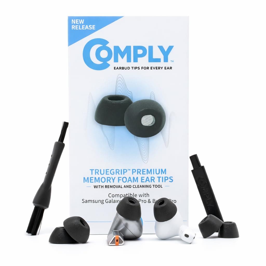 Comply Foam TrueGrip Premium Memory Foam Ear Tips for Samsung Galaxy Buds 3 Pro – S/M/L, Black (3-Pairs) – Small Stocking Stuffers, Comfort Noise Isolation with Removal Cleaning Tool
