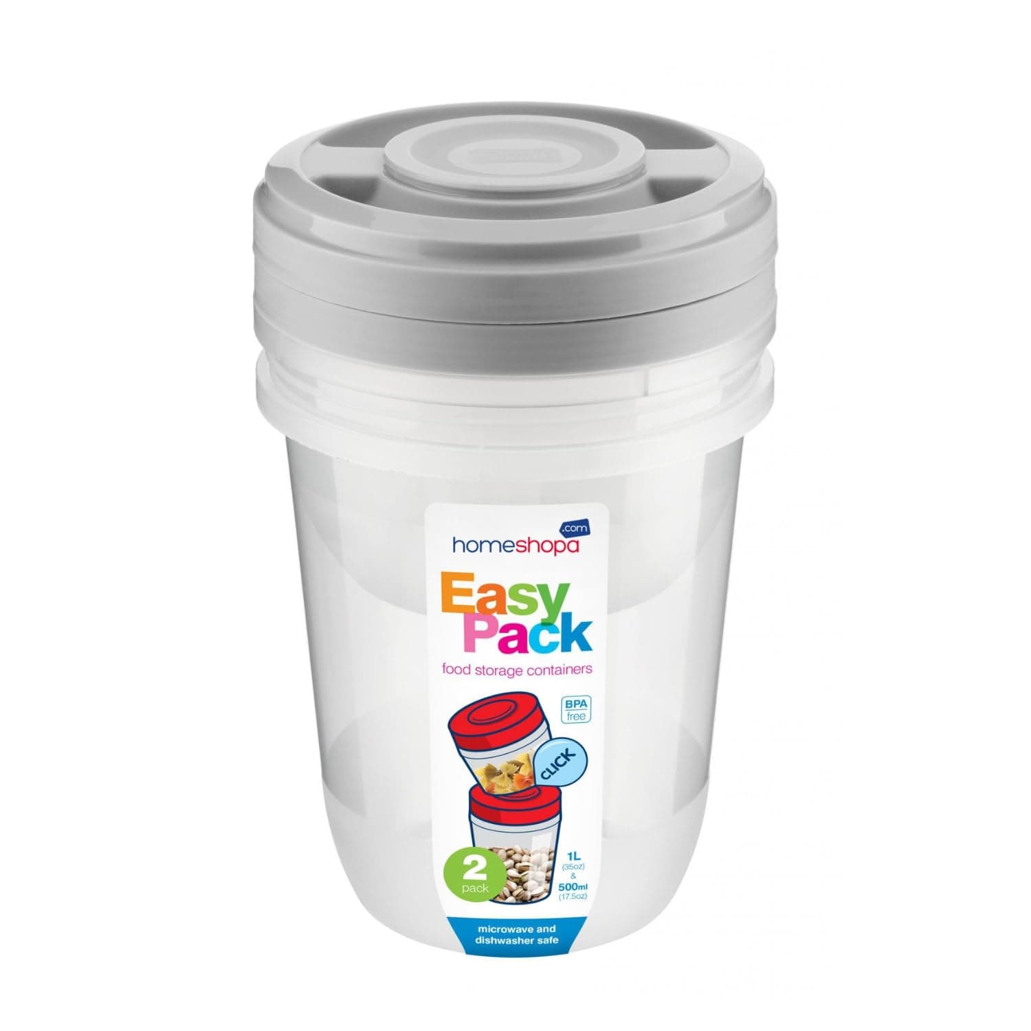 HOMESHOPA Grey Round Plastic Food Storage Containers, 2 Pack - 500ml & 1L Screw & Seal Lids BPA-Free Stackable Leak-Proof Airtight Canisters, Microwave and Dishwasher Safe