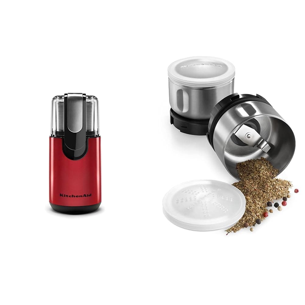 KitchenAid BCG111ER Blade Coffee Grinder - Empire Red, 4 oz & Bcgsga Spice Grinder Accessory Kit, Stainless Steel 2 oz, Silver