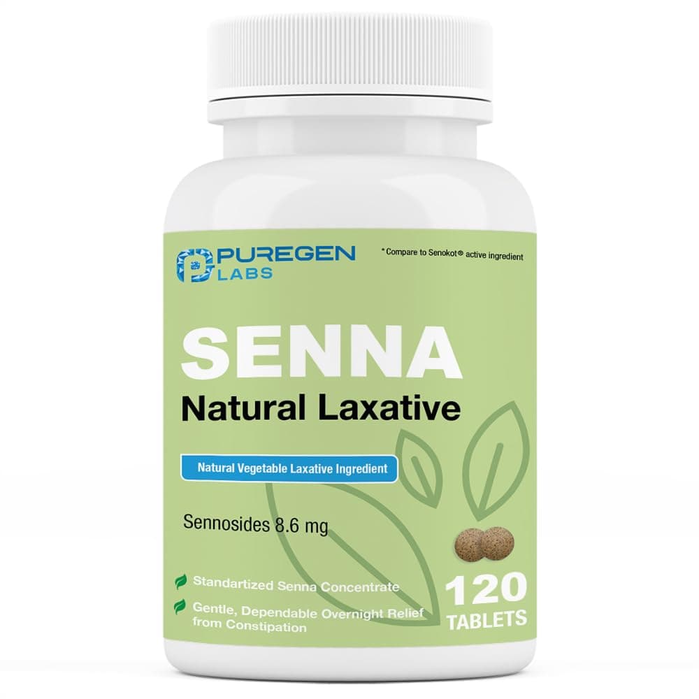 P Puregen Labs "Senna 8.6 Mg Tablets (120 Count), Natural Senosides Vegetable Laxative For Constipation, Inflammation, Gas, Irregularity Relief