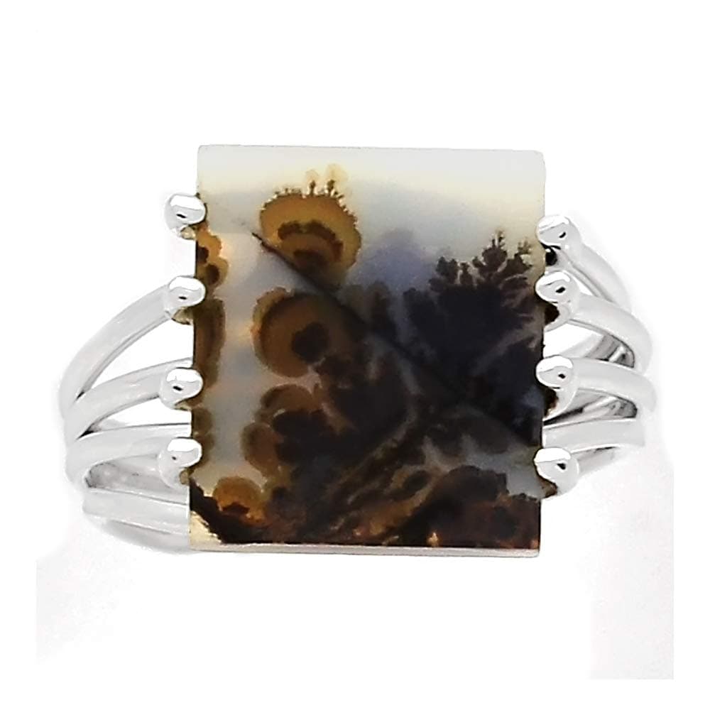 Russian Dendrite Agate Ring 925 Sterling Silver SZ 10 Crystal Boho Jewelry Chakra Ring R14