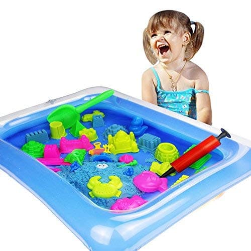Play Sand and Sand Molds Kit - Including Moon Sand 2LB(Blue) Inflatable Tray, Storage Box, 50 Pieces Magic Sand Molds - Deluxe Castle Set