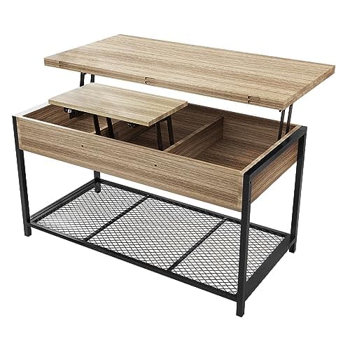 LVSOMT 47” Coffee Table Lift Top, Coffee Table Desk with Storage Shelf,Hidden Compartment, Lift Top Coffee Tables for Living Room/Reception Room/Office, Walnut