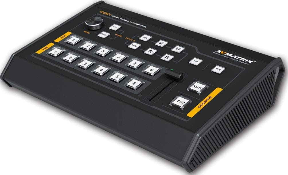 AVmatrix VS0601 Mini 6CH SDI/HDMI Multi-format Video Switcher, 6 Channel Inputs, T-Bar/AUTO/CUT Transitions and MIX/FADE/WIPE Effects