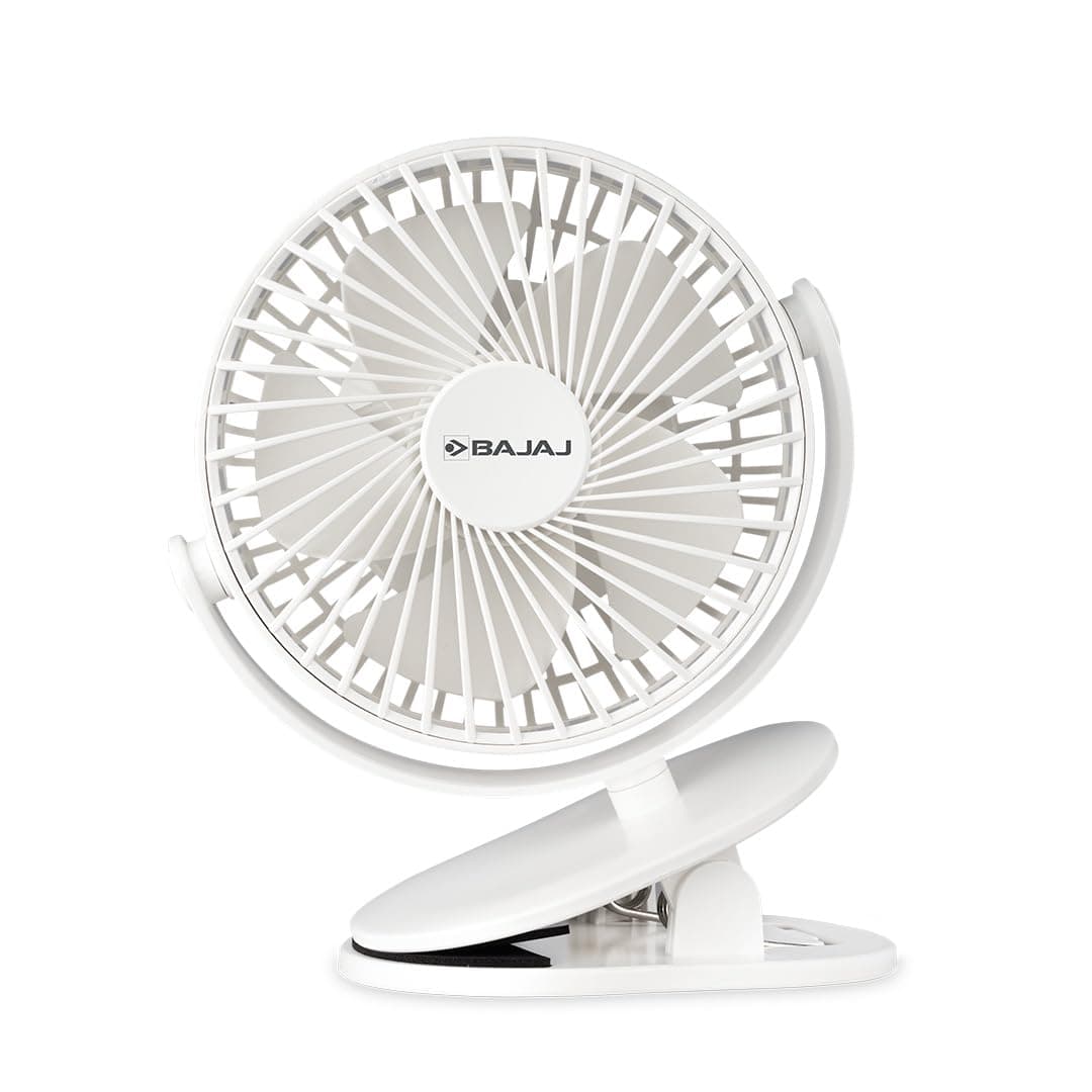 Pygmy Mini Fan 110MM | USB Charging | Multi-Clip Function | Rechargeable | 4-Hr Back-up | Silent Operation | Longer Battery Life | Energy Efficient | Portable【White】