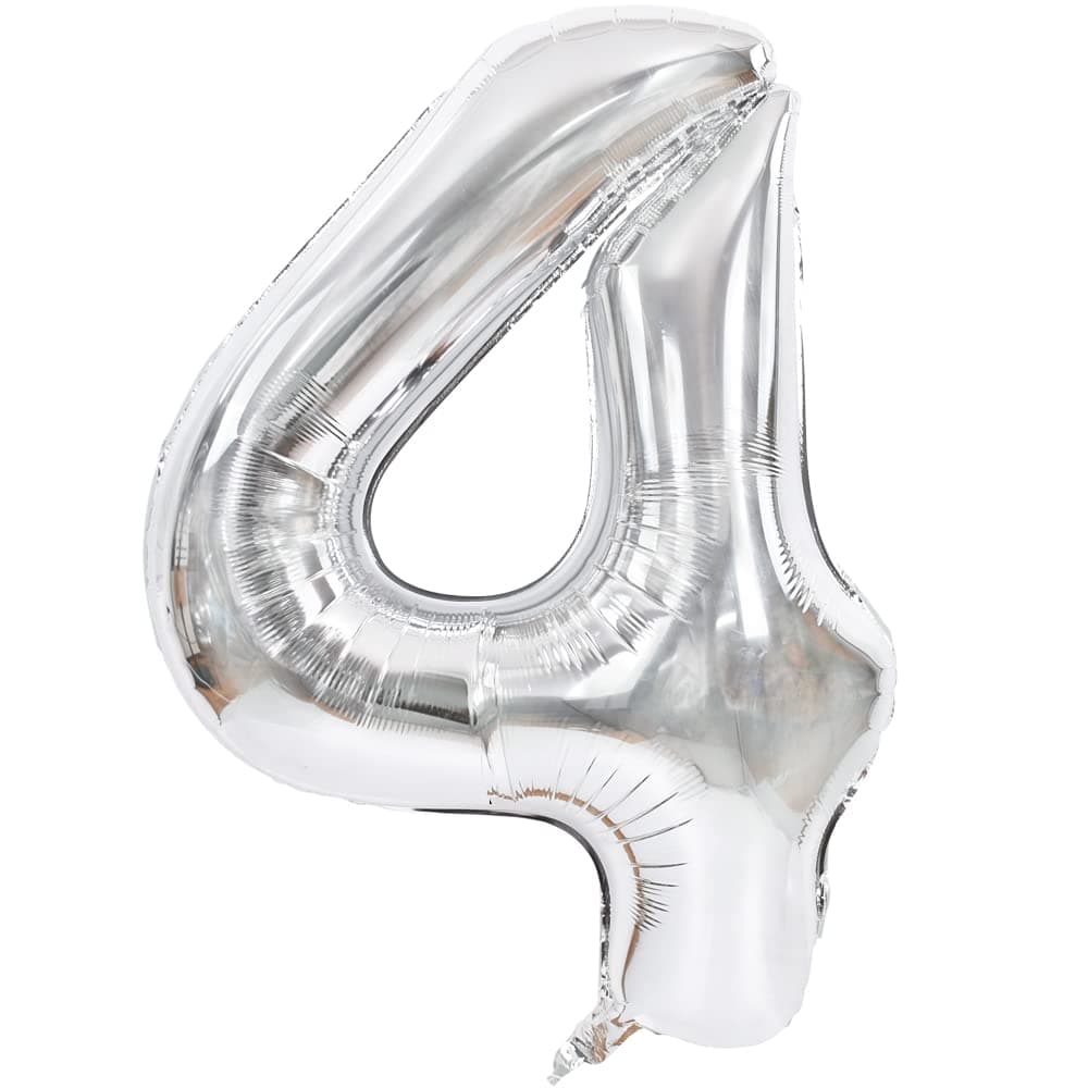 TONIFUL 40 Inch Silver Large Numbers Balloons 0-9, Number 4 Digit 4 Helium Balloons, Foil Mylar Big Number Balloons for Birthday Party Anniversary Supplies Decorations