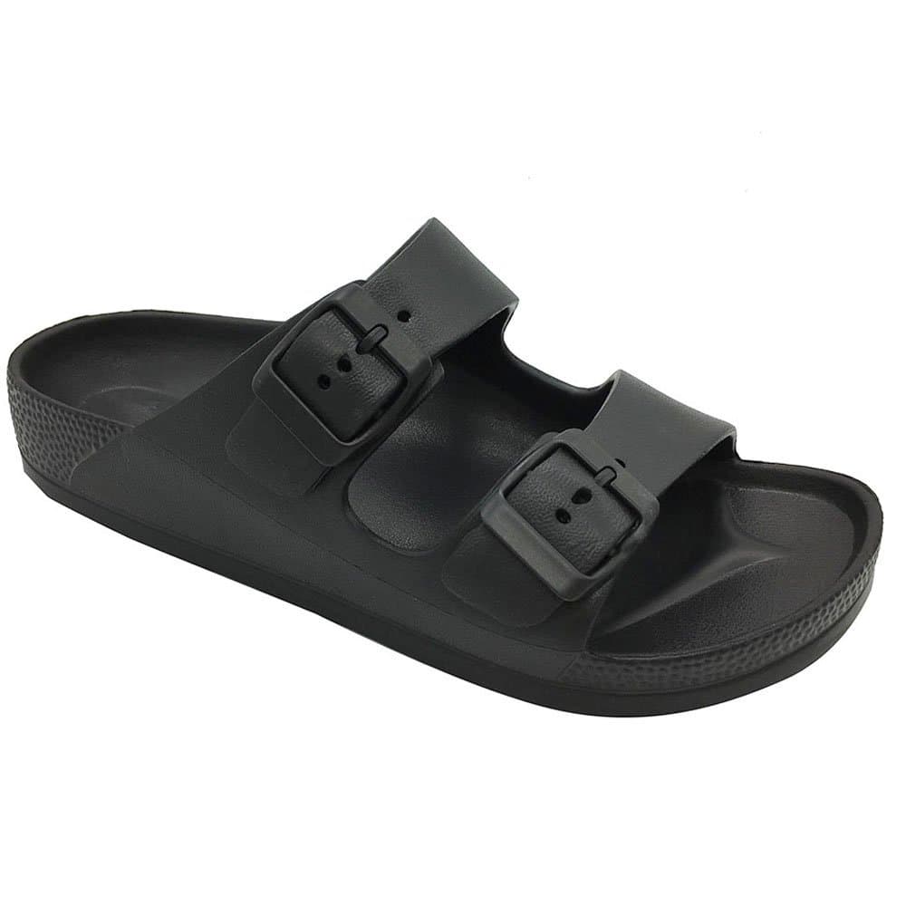 FUNKYMONKEY Men's Comfort Slides Double Buckle Adjustable EVA Flat Sandals