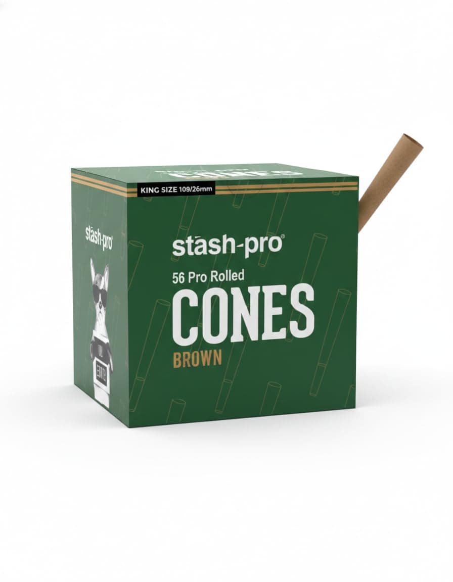 Stash-Pro Pre Rolled Cones Slow Burning GMO-Free Paper with Natural Arabic Gum (56, Brown, 109 MM)