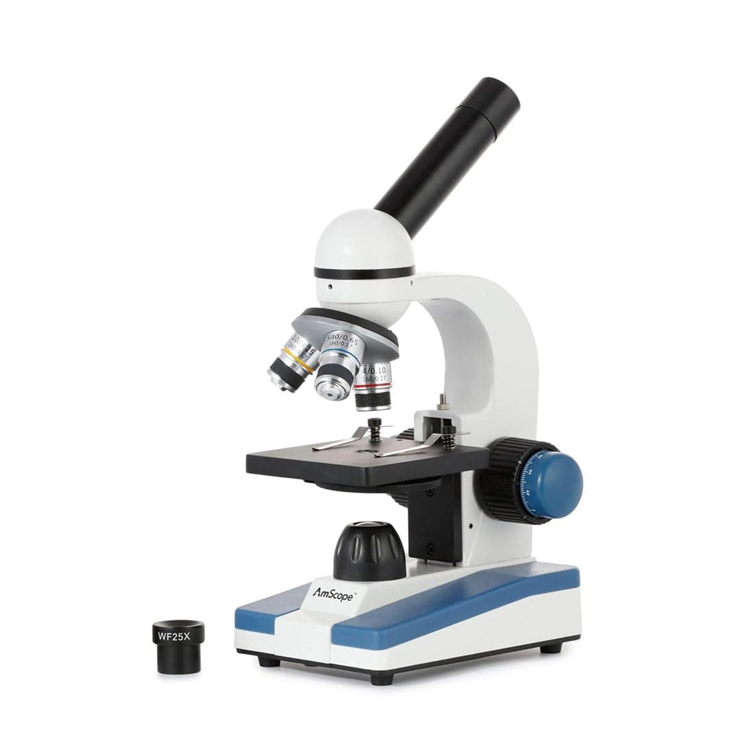 AmScope - Compound Student Microscope, 40X-1000X, Monocular Head, All Glass Optics, LED, All Metal Framework, Cordless Capable Beginner Microscope - M150C