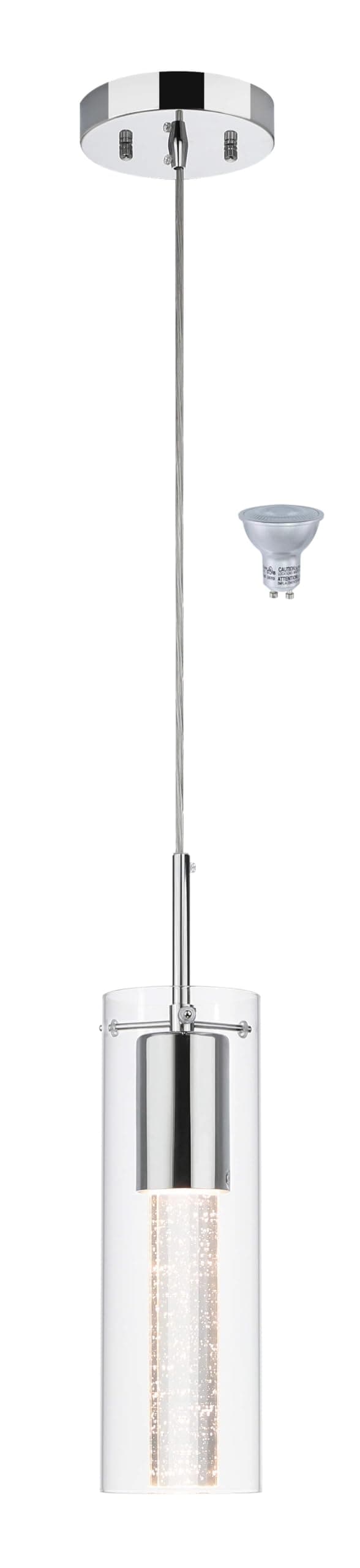 XiNBEi Lighting Pendant Lighting 1 Light Mini Pendant Lights with Glass and Bubble Crystal, Modern Chrome Hanging Pendant Light with LED Bulb for Kitchen & Dining Room XB-P1110-CH