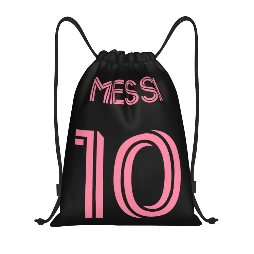 EZB Football Legend Messi Drawstring Bag | 36x30cm Midi Sized Backpack | Multi-Use: Sports Kits, PE Kits, Gym, Lunch, Holiday, Beach, Soccer Pump Bag | Inter Miami Messi 10 Pink Bag