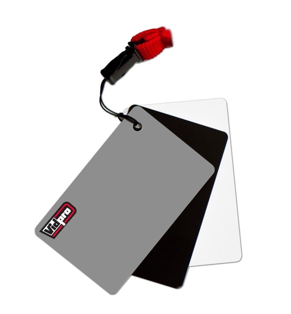 Vidpro White Balance 3 Card Set with Lanyard Strap- Grey, Black, White in Blister