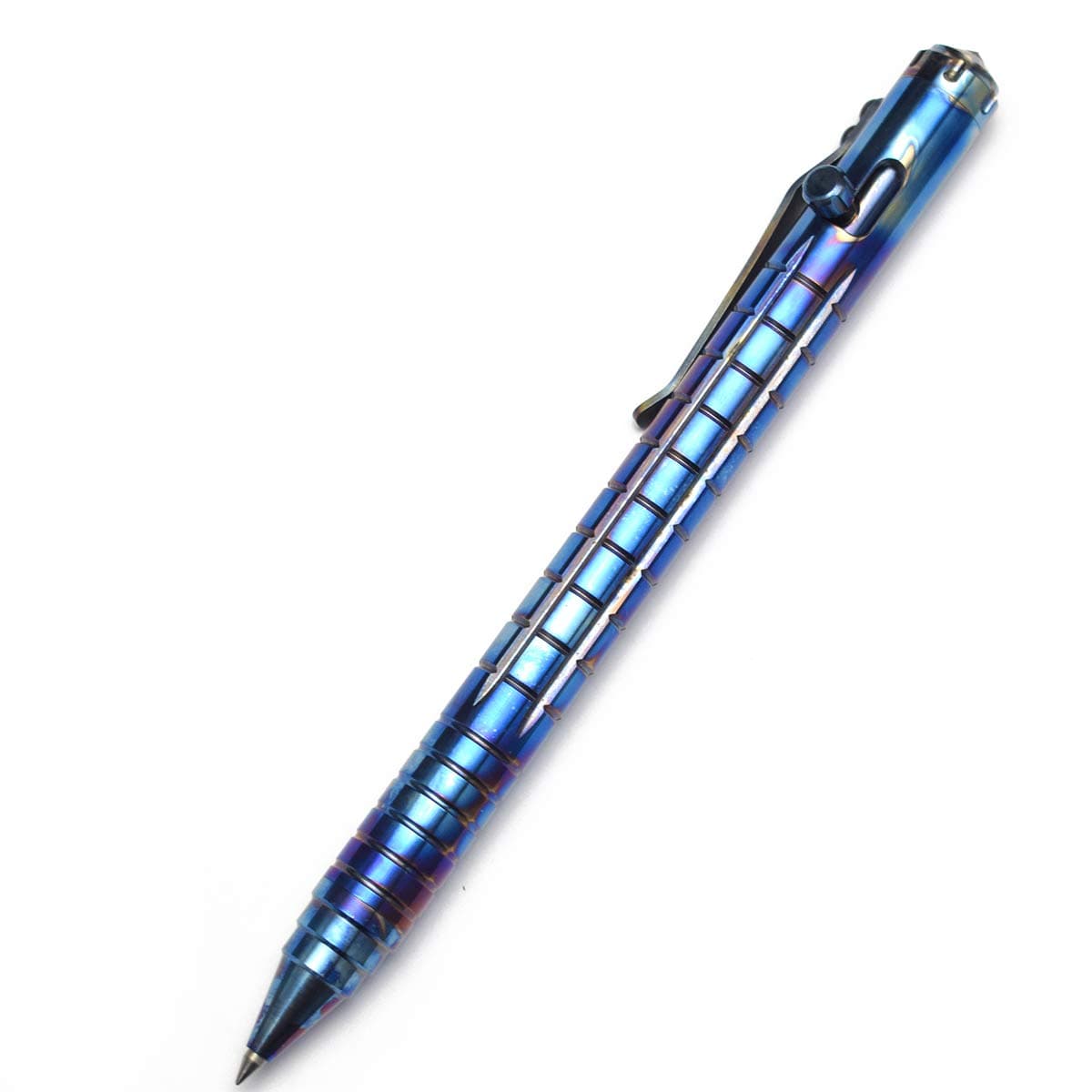 Titanium Bolt Action Pen Titanium Tactical Survival Pen Writing Pen Emergency Glass Breaker Function with G2 Refill and Pouch(Blue)