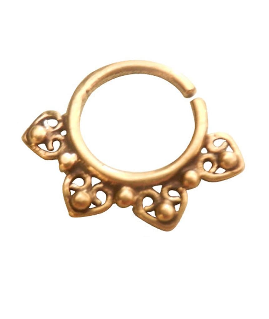 Brass Hearts Design 18G Septum Ring 7mm (0.3") Inner Hoop with Adjustable Opening Jewelry