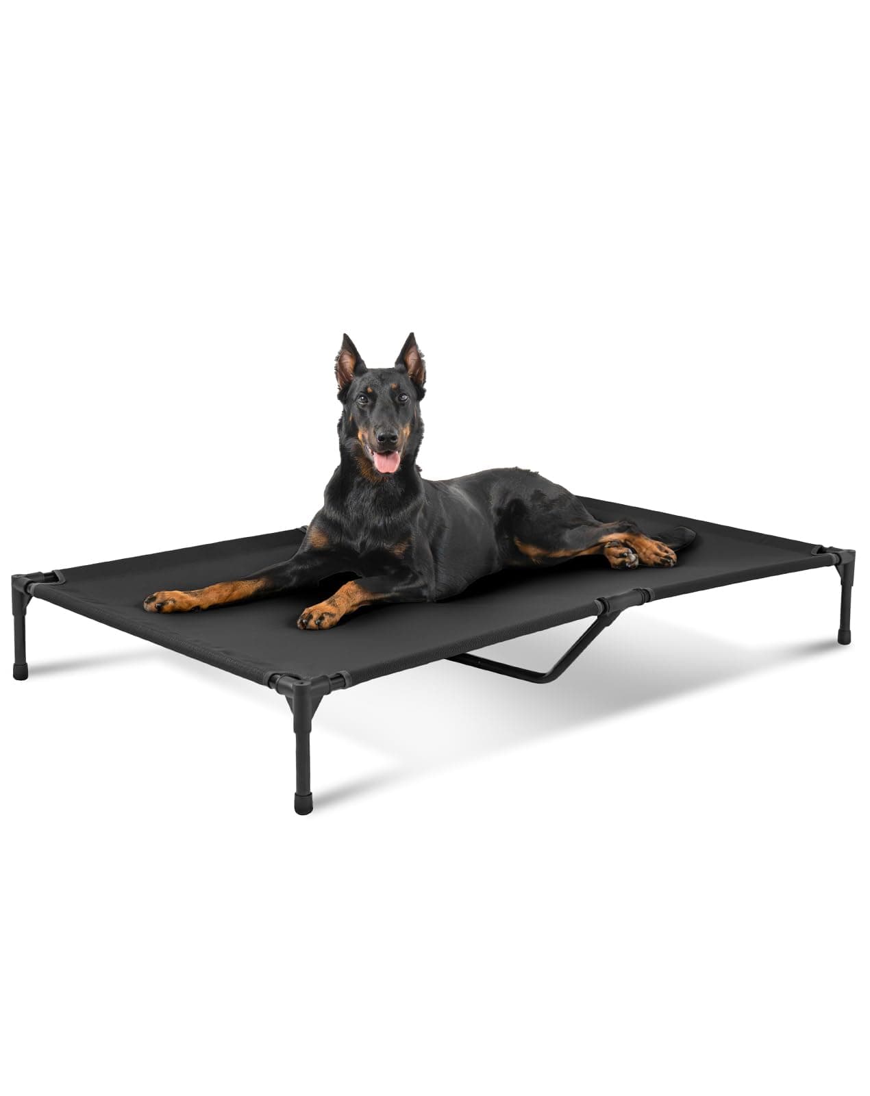 OhGeni Elevated Raised Dog Bed, Durable Non Slip Cooling Cot Bed for Large & Extra Large Dogs, Double Breathable Chew-Proof Mesh, Easily Portable Indoor Outdoor Washable Dog Hammock, Black, 59 inches