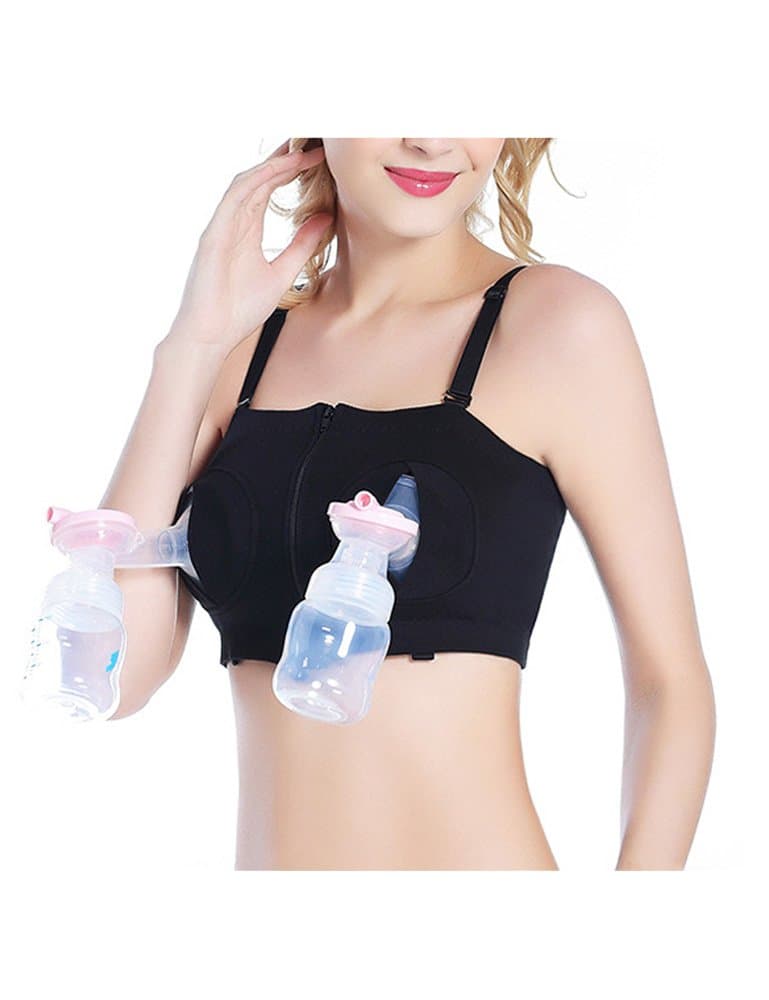 Hands-Free Maternity Nursing Bra for Breastfeeding - Comfortable & Pumping Bra - Fashion Breast pump Bra, Black (Large, Black)