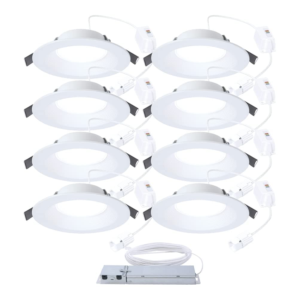 HALO Quicklink 6 Inch Canless Direct Mount Recessed Lighting LED Light for Ceiling and Shower - 8 Pack Starter Kit - 665 Lumens - 5 Selectable Color Temperatures, 0-10V Commercial Dimming