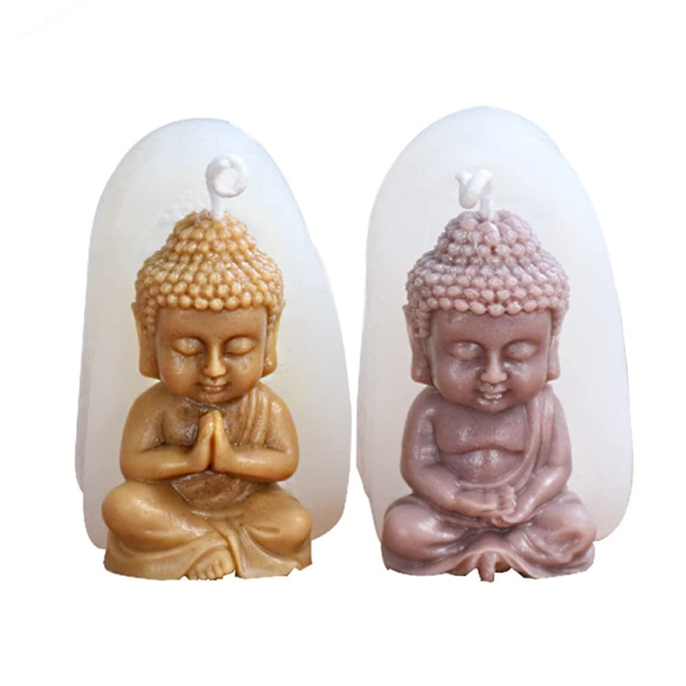 Cestony 2Pcs Mini Buddha Candle Silicone Molds for Making Candle Resin Pillar Aromatherapy Gypsum Candles Wax Clay Craft Ornament Car Freshie