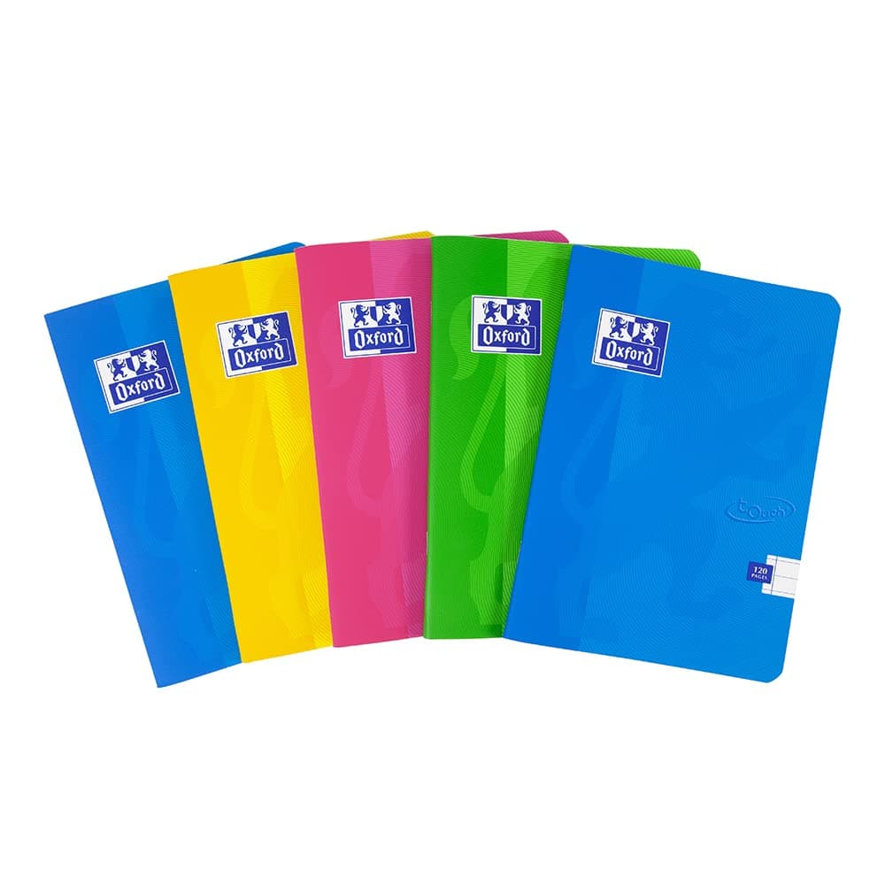 Oxford Touch A5 Premium Exercise Books, 8mm Lined, 120 Pages, Random Assorted Colours, Pack of 5
