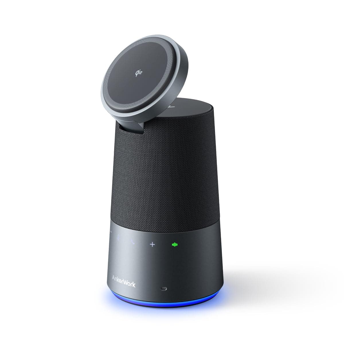 AnkerWork S600 by Anker All-in-One Speakerphone, Bluetooth Speaker Microphone, Qi2 15W Wireless Charging, AI Noise Cancelling, 70° Adjustable Magnetic Phone Stand, 360° Sound, 16H Built-in Battery