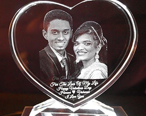 4" 3D Photo Crystal Balancing Heart on a Stand