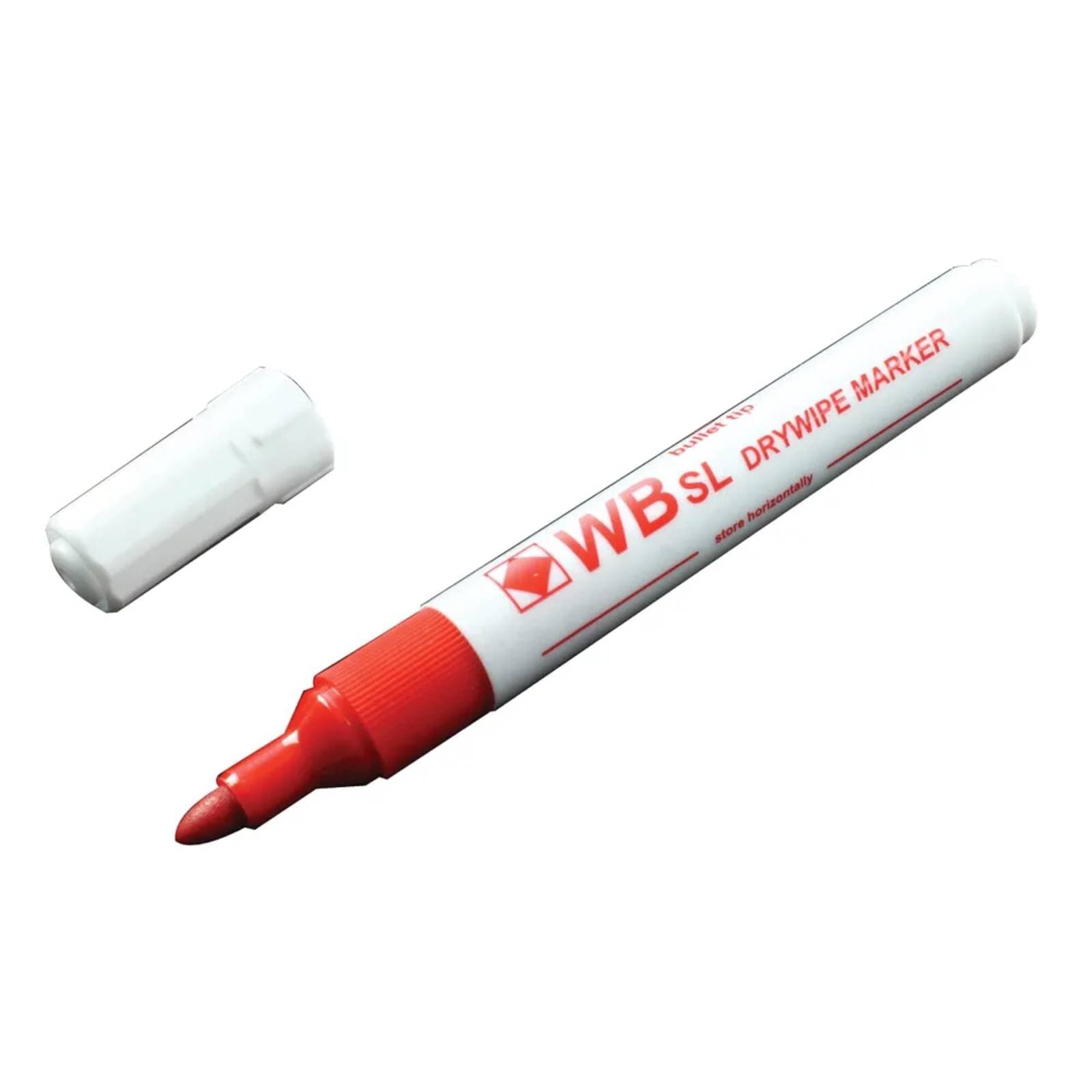 Whiteboard Drywipe Bullet Tip Red Markers x 10 (PC)