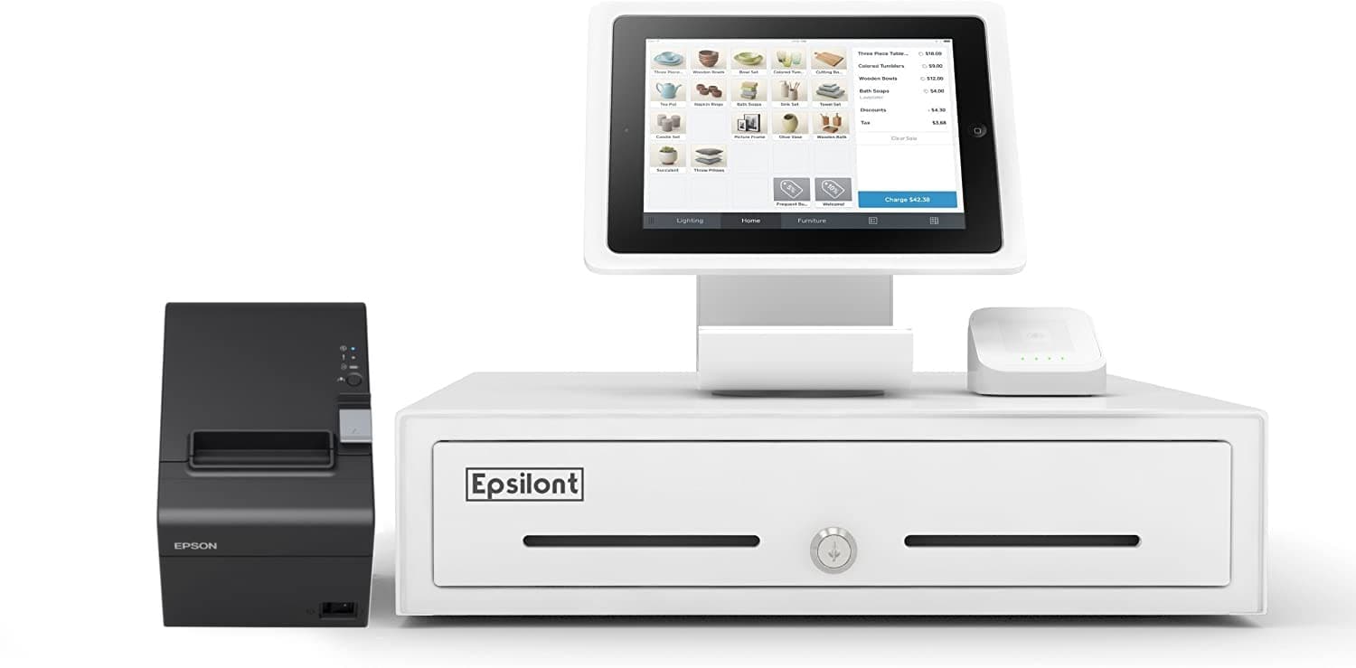 Square POS Register Hardware KIT- Stand for iPad 10.2" & 10.5", Chip Reader and Dock, USB Direct Thermal Printer Cash Drawer