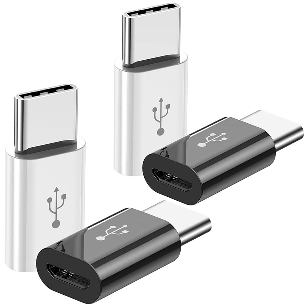 Mepsies Micro USB to USB C Adapter (Pack of 4), Micro USB Female to USB-C Male OTG Adapter Compatible with Samsung Galaxy, LG, Huawei, Type-C Mobile Phones, Tablets and More (2 Black and 2 White)