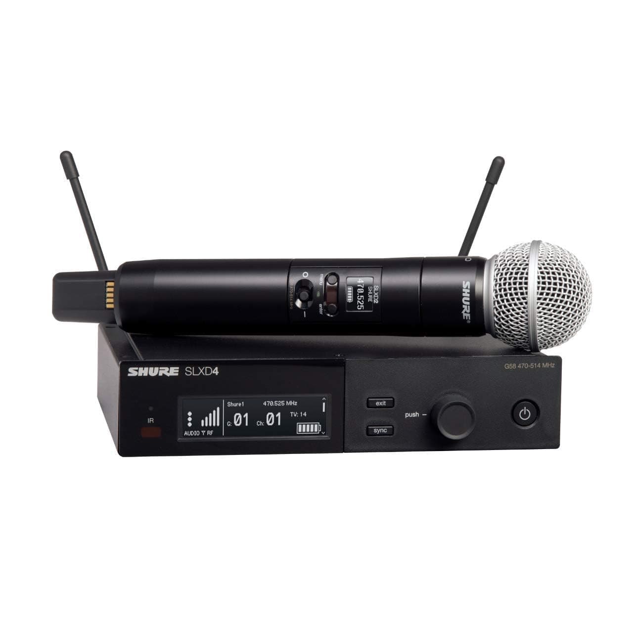Shure SLXD24/SM58 Digital Wireless Microphone System - Includes SLXD2 Handheld Transmitter with SM58 Vocal Mic Capsule and SLXD4 Single Channel Rack Mount Receiver | G58 Band (SLXD24/SM58-G58)
