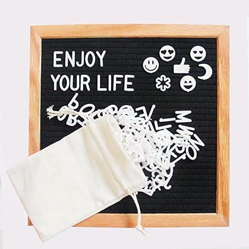 Felt Letter Board 10x10 Inches| Changeable Letter Board accessories Include: 335 White Plastic Letters, Numbers & Emojis, Premium Oak Frame, Letter Bag | Mounting Hook and a Stand | My Lit Board