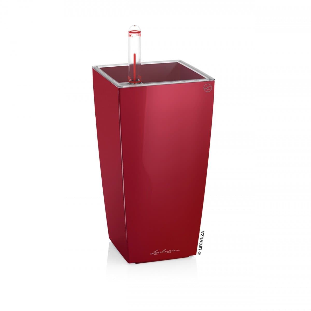 MINI-CUBI Scarlet Red High Gloss, Self-Watering Small Indoor Planter, H7.1 L3.5 W3.5 in