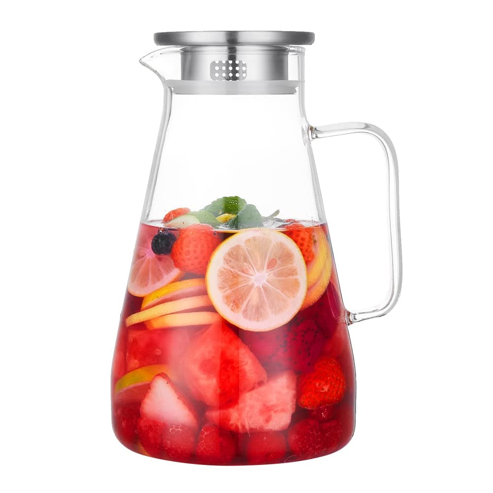 Purefold 68 Ounces Glass Pitcher with Lid, Hot/Cold Water Carafe with Handle, Home Kitchen Juice and Iced Tea Beverage Pitcher