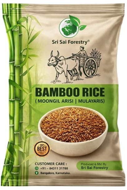 SRI SAI FORESTRY Bamboo Rice 1KG Ready to Use, Brown Small Grain,Unpolished Mulayari, Bamboo Chawal
