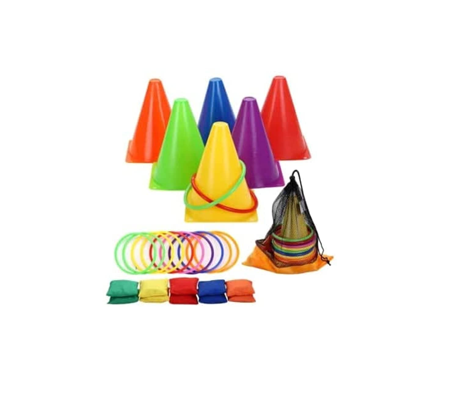 Nothers 3 in 1 Carnival Games Set, Soft Plastic Cones Bean Bags Ring Toss Games for Kids Birthday Party Outdoor Games Supplies 26 Piece Combo Set