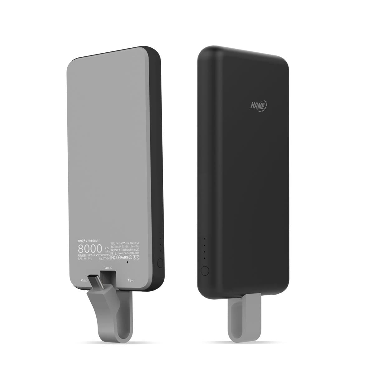 Portable Charger, HAME Quick Charge 3.0 External Battery Pack with Type C Cable 8000mAh Power Bank Dual Port Travel Batteries Compatible with USB C Cell Phones, iPhone, Samsung, Google Pixel, LG