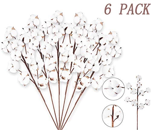 ROMAY Cotton Stems 6 Pack 10 Bolls Artificial Cotton Branches Farmhouse Style Decor Floral Display Filler Flower