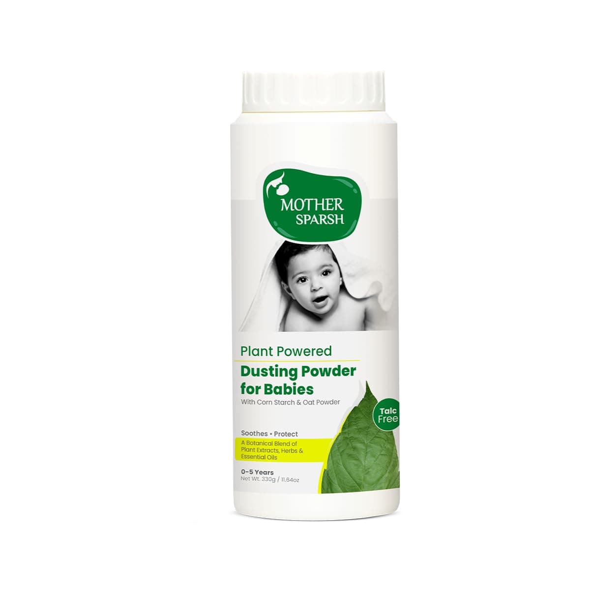Mother Sparsh Plant Powered Dusting Powder For Babies - 330g | Talc Free Baby Powder With Corn Starch & Oat Powder