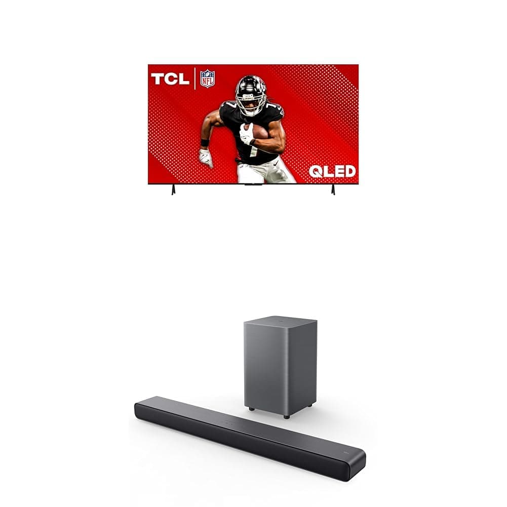 TCL 75-Inch Class Q65 QLED 4K Smart TV with Fire TV (75Q651F, 2024 Model) S55H S Class 2.1 Channel Sound Bar with Dolby Atmos