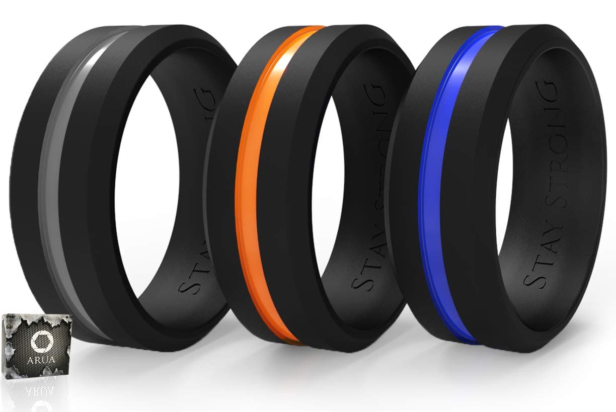 Silicone Wedding Bands (Rings) for Him. 3-Pack. Silicone Rings for Sportsmen, Workers and Active Types.