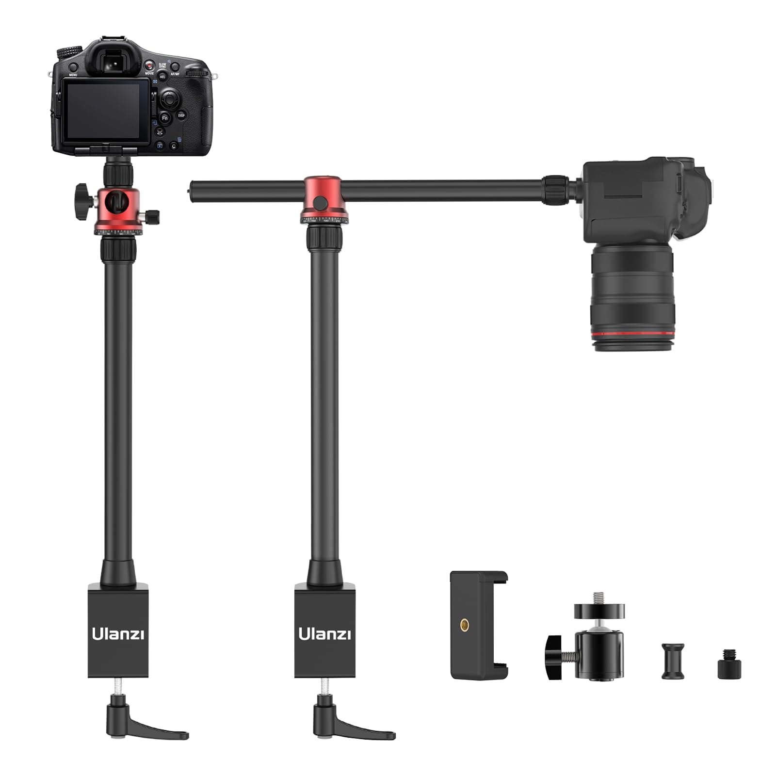 jusmo MT-88 Overhead Camera Mount Desk Stand Phone Holder for Video Recording, Horizontal/Vertical Switching, Aluminum 4-Sections Light Stand for DSLR, Cameras, Phones, Lights, Max Load 13.23Ibs