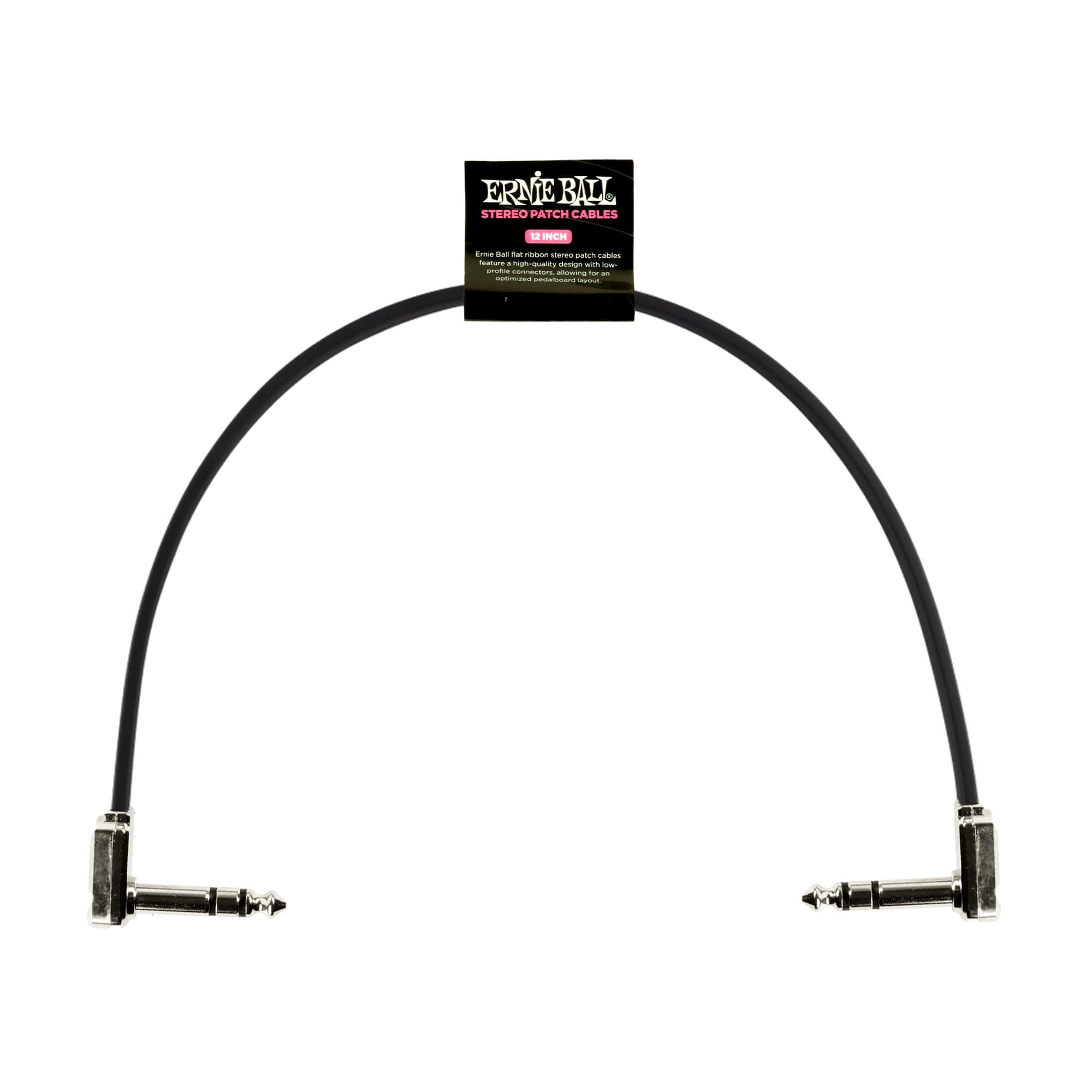 ERNIE BALL 6409 Flat Ribbon Stereo Patch Cable, Black, 12 Inches, 11.8 inches (30 cm), EB 6409, 12 Inches, FLAT RIBBON STEREO PATCH CABLE BK