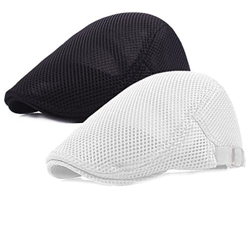 Ousipps 2 Pack Men Breathable Mesh Summer Hat Newsboy Beret Ivy Cabbie Flat Cap